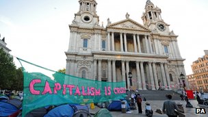 St Pauls with protestors camped outside