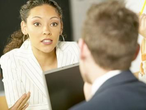 Woman making an emphatic point