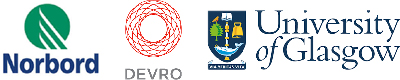 Norbord, Devro, and University of Glasgow logos